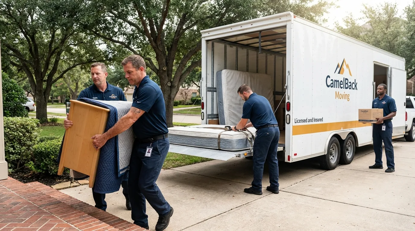 Crew loading residential truck for cross-state move from Rison, AR
